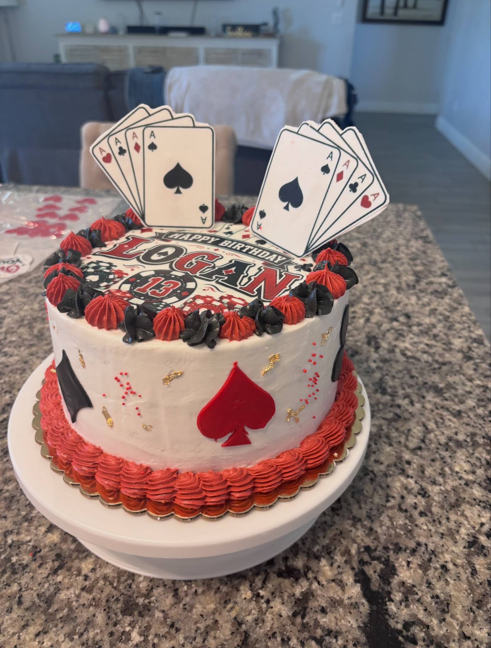Poker playing-card birthday cake for Logan
