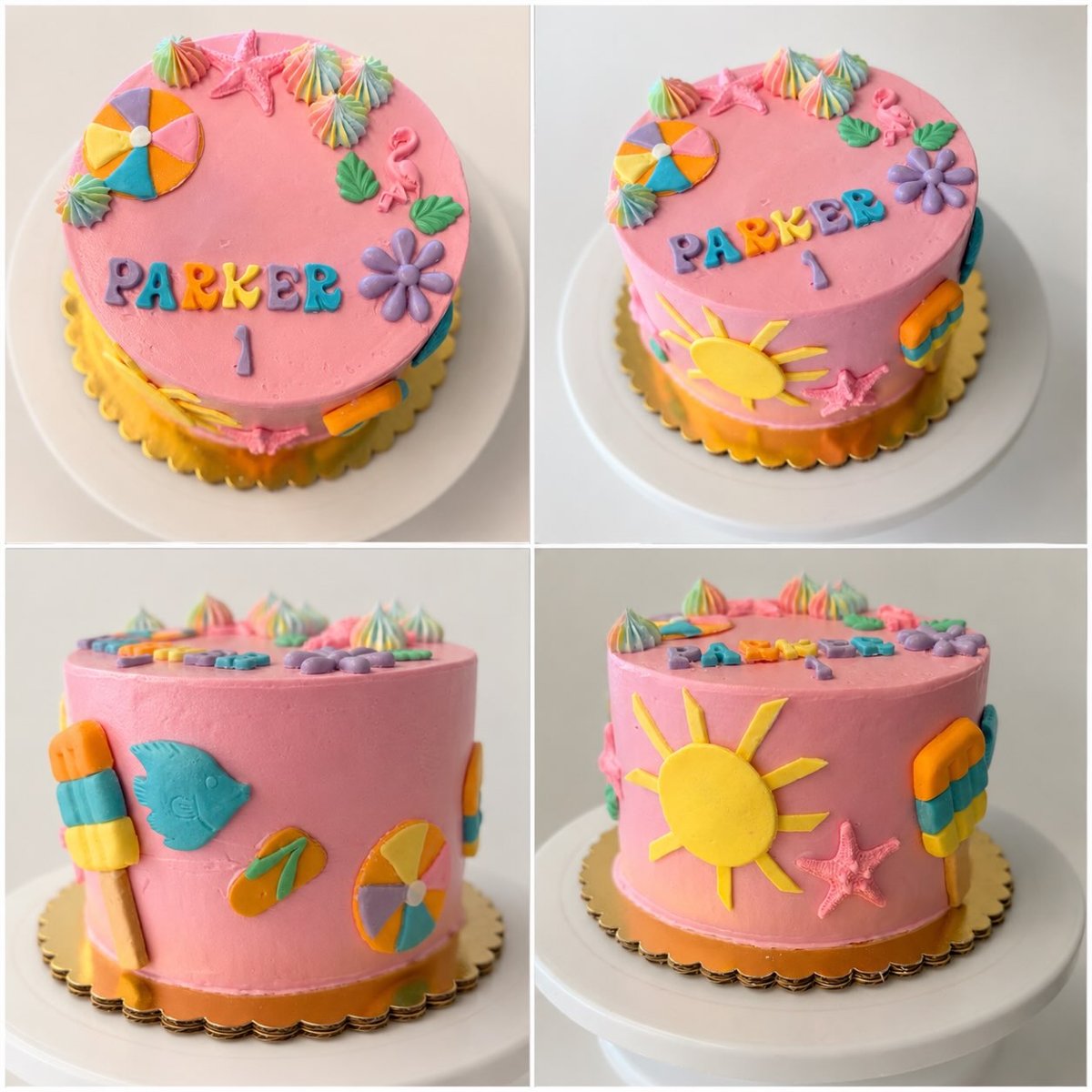 Hot pink beach birthday cake for Parker