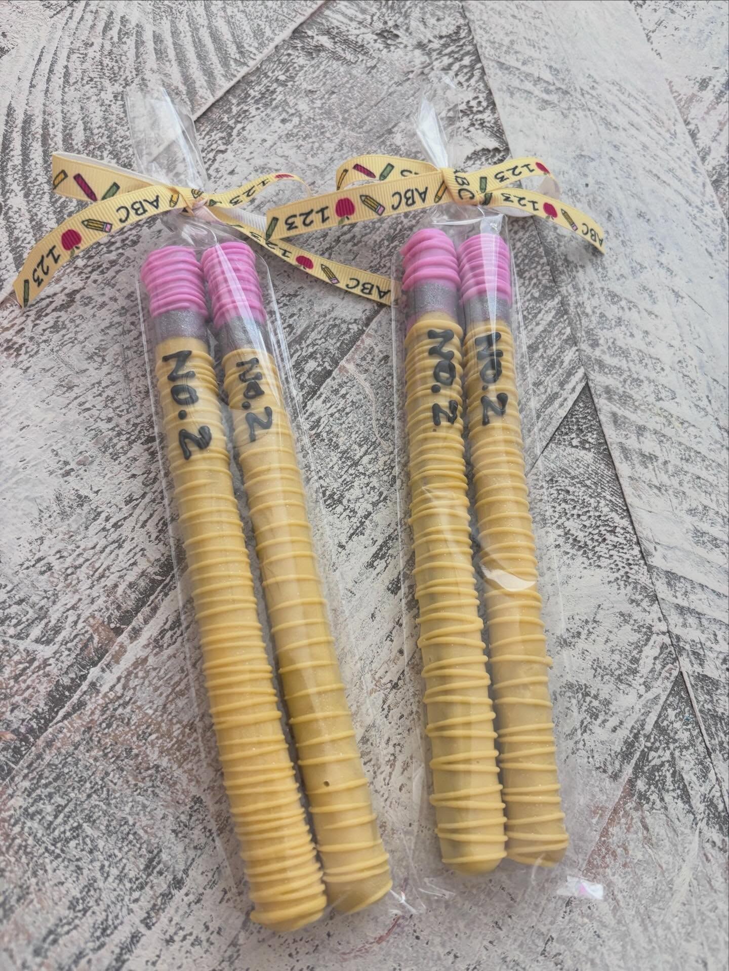 No. 2 pencil chocolate-dipped pretzel rods