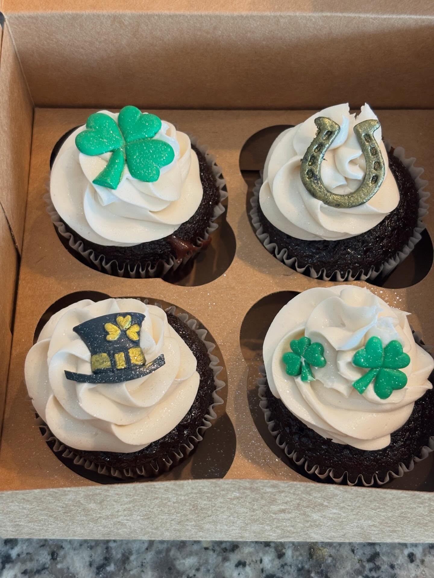 St Patricks Day chocolate cupcakes with toppers