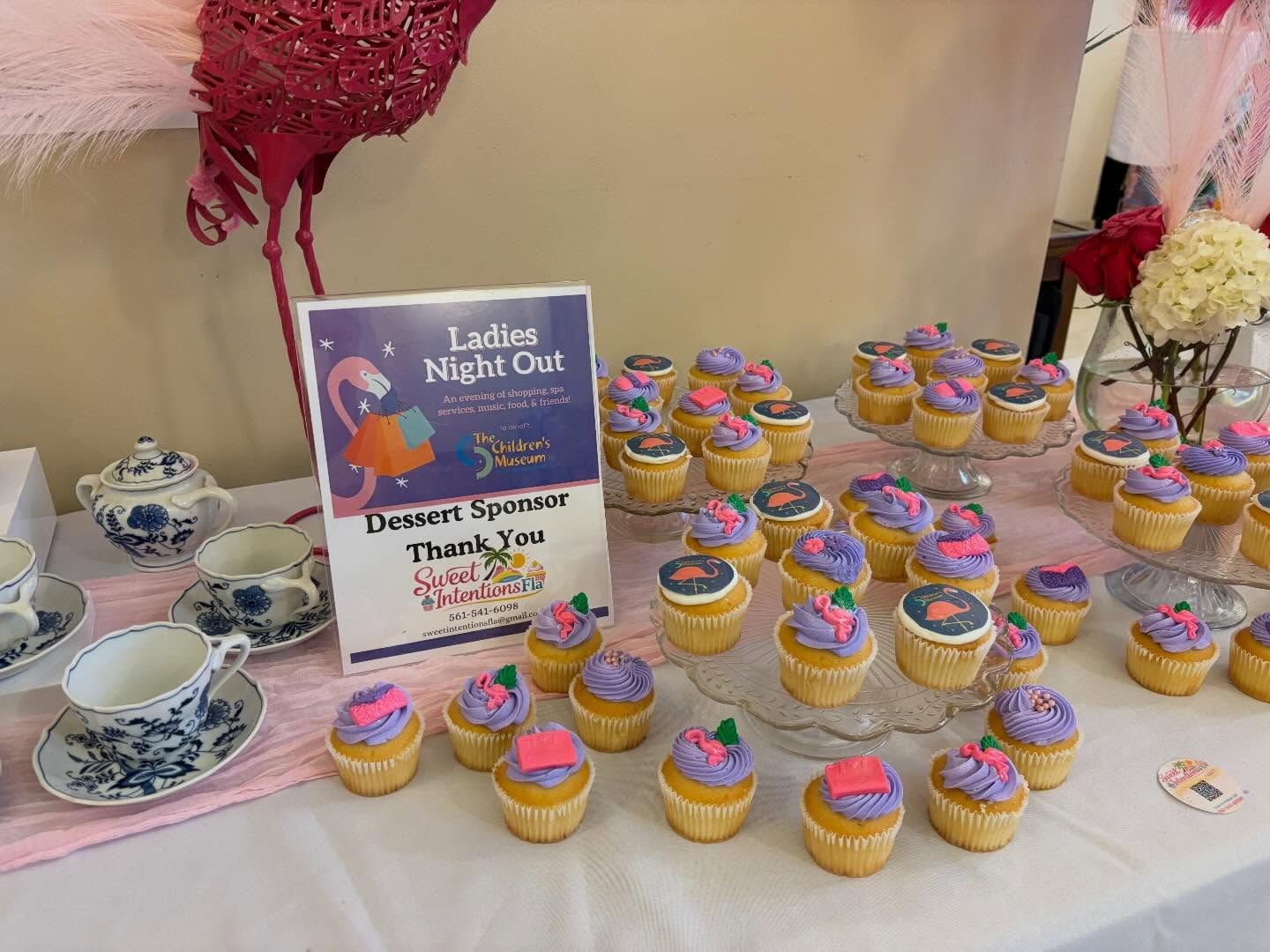 Ladies Night Out flamingo cupcakes dessert table